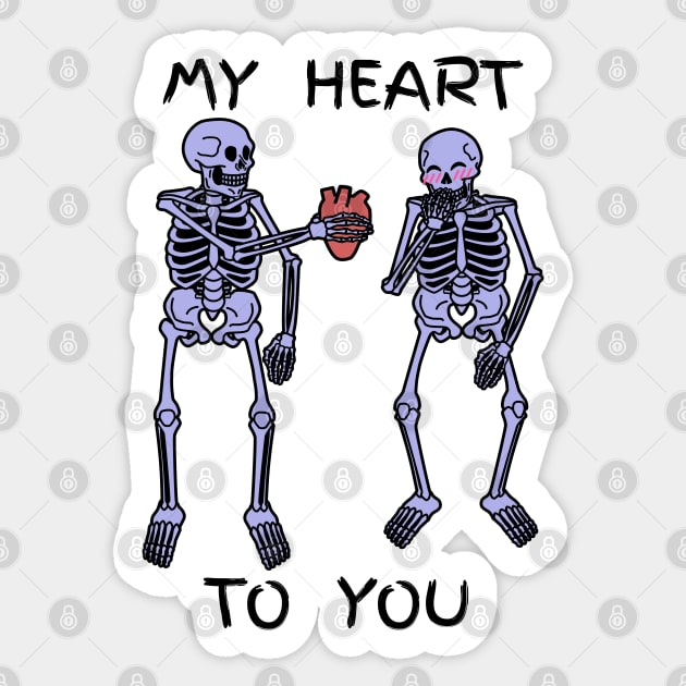 Skeleton Heart To You Sticker by CrocoWulfo